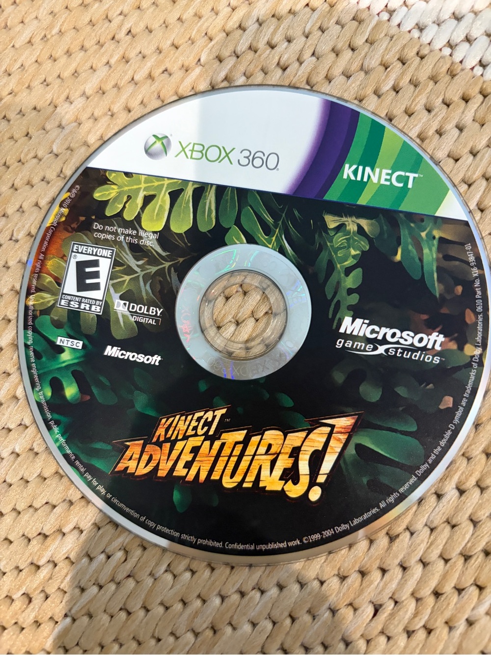 Microsoft Xbox 360 Kinect Adventures! Game Disc - Green & Black Artwork